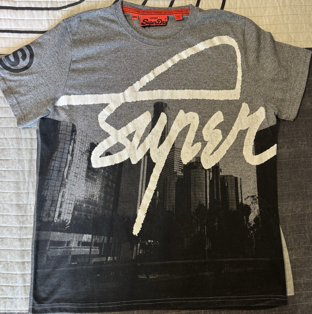 Superdry XXL Gray Cotton Graphic Crew Neck Short Sleeve T-Shirt