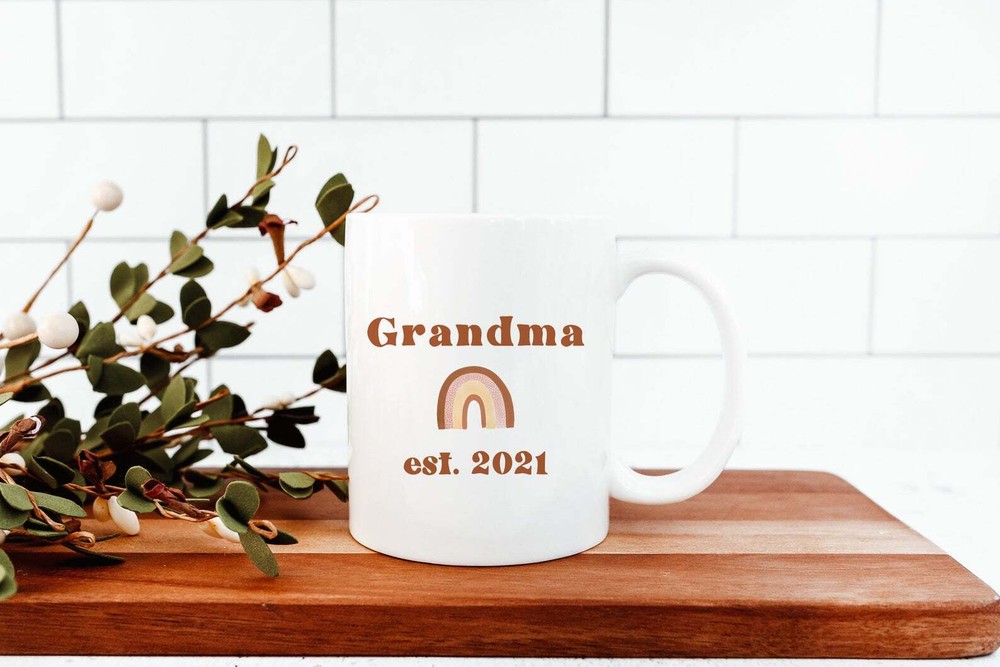 Rainbow Grandma Baby Announcement Grandma Established Mug Gift For Grandma To Be