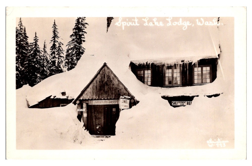 Mt. St.  Helens, Washington - Spirit Lake Lodge In Winter - Real Photo Postcard