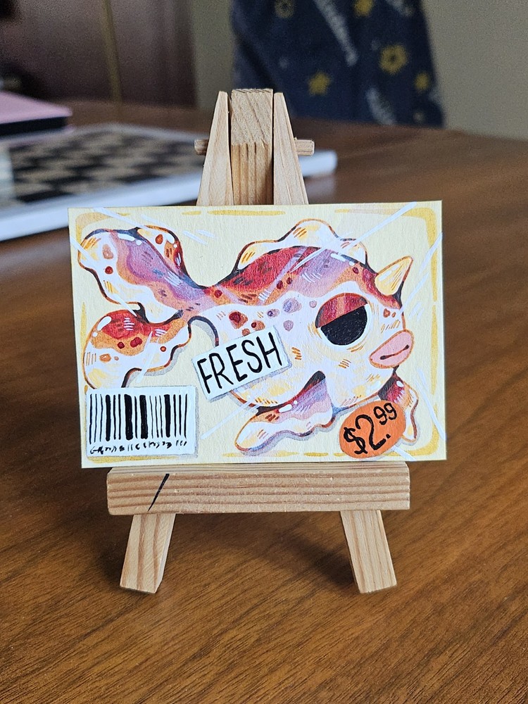 ACEO Original Goldeen Fresh Fish Pokémon Drawing Grocery Art by kateydew