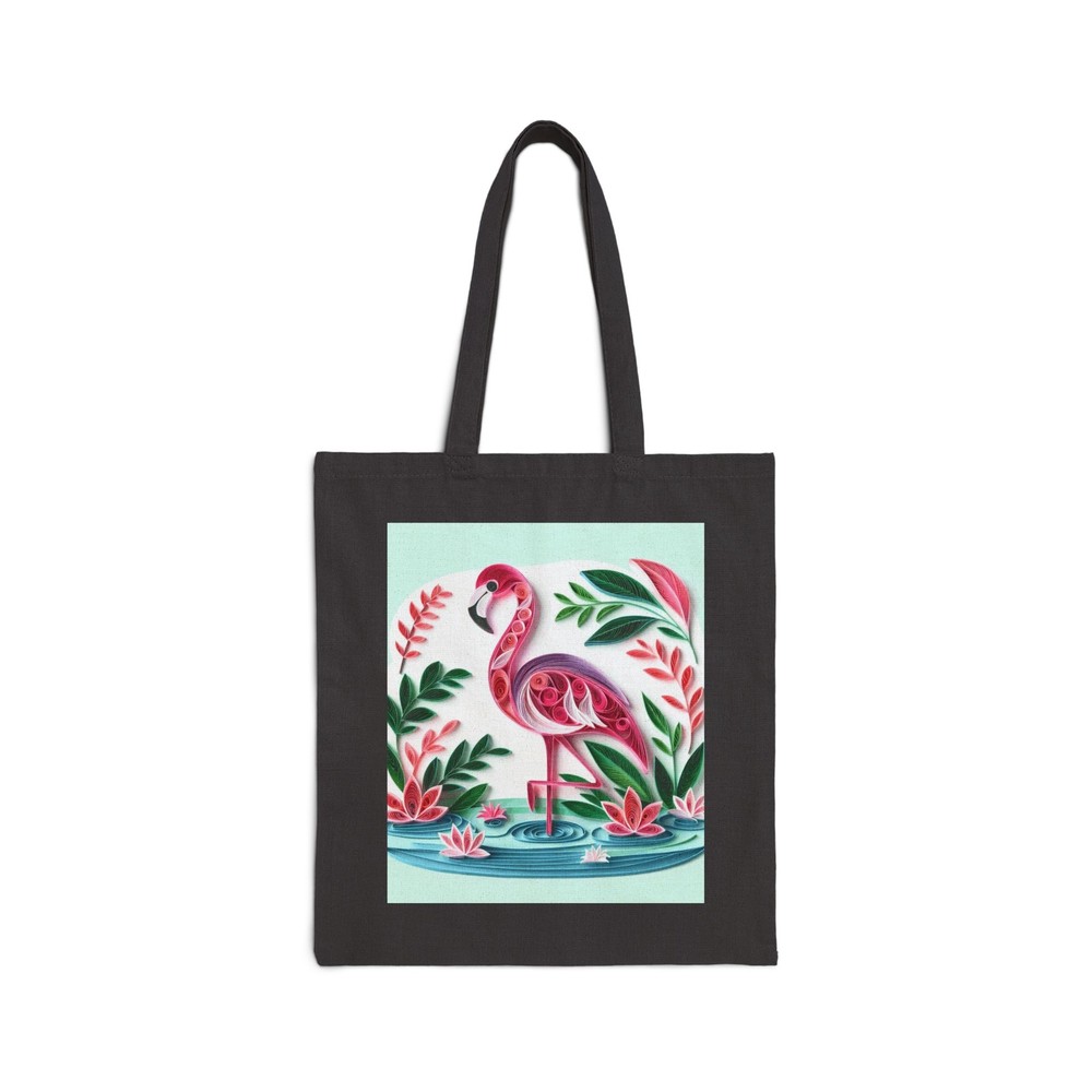 Pink Flamingo Quilling Style Cotton Canvas Tote Bag Gift