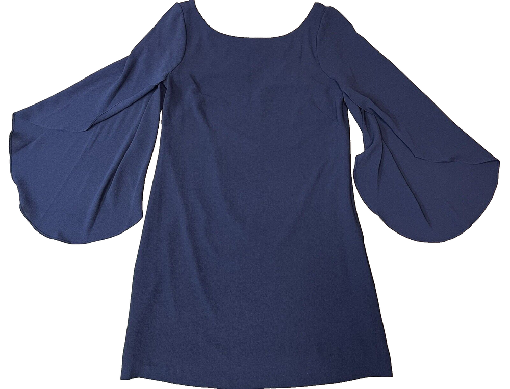 Jessica Simpson Dress Sz 4 Flutter 3/4 Sleeve Navy Accent Open Back Mini Sheath