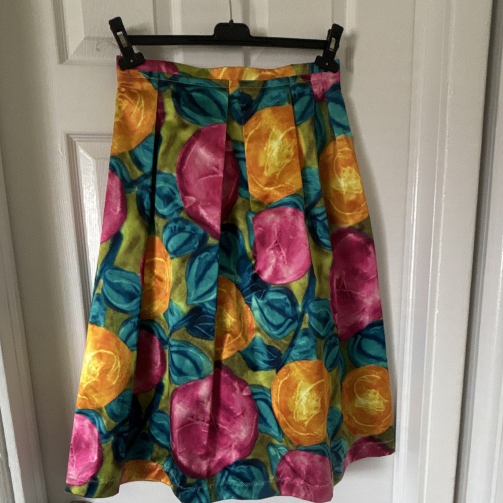 Marni Women's Multicolor Floral Pleated Silk Satin Midi A-Line Skirt