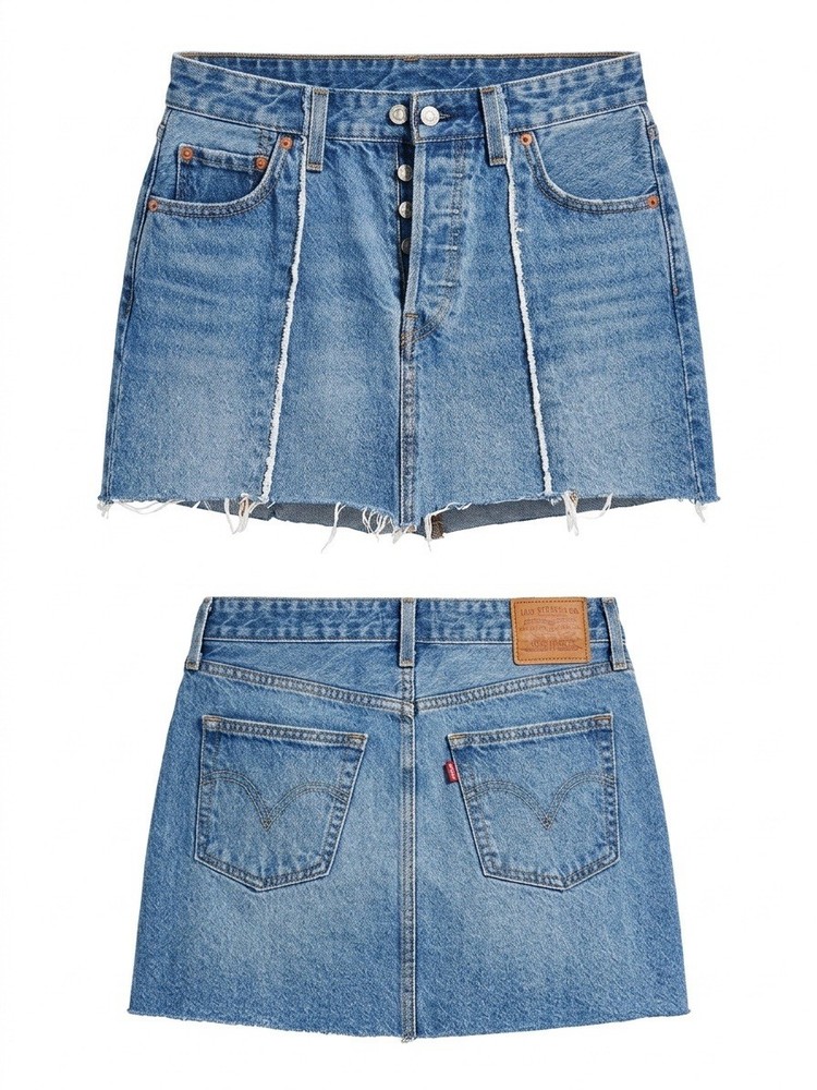 Levi's Premium Icon Denim A-Line Skirt Blue Raw Hem Button Short Size 27