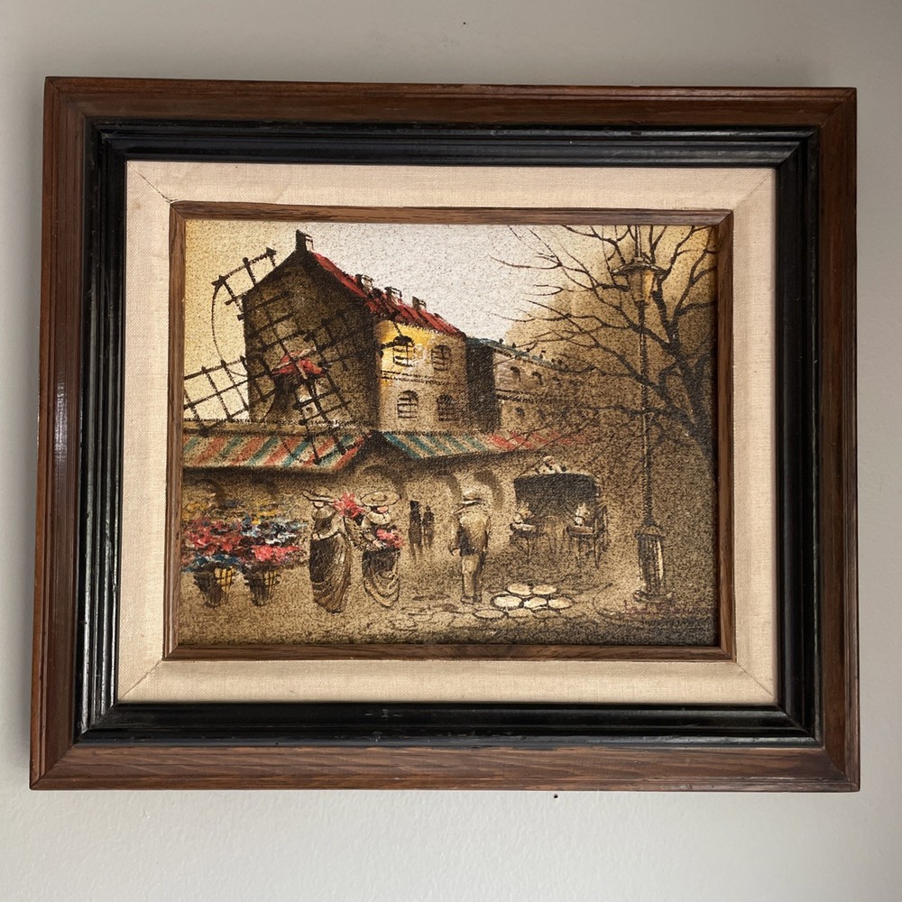 Vintage Signed Original Oil Sand Painting 12.5”x 14.5” Canvas Framed