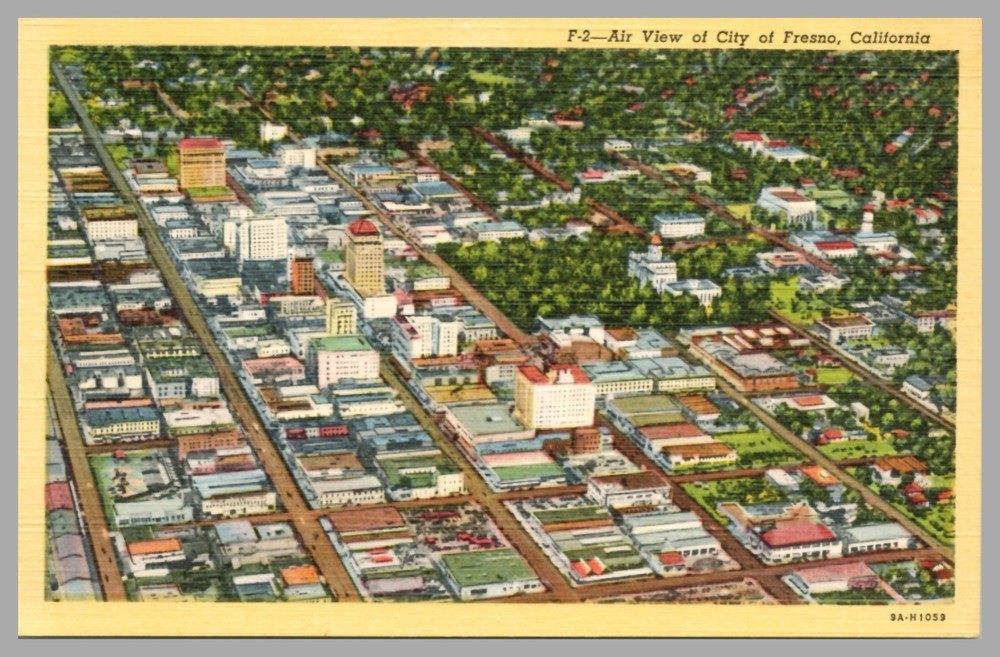 Air View City of Fresno California Linen 1939 UNP Vintage Postcard