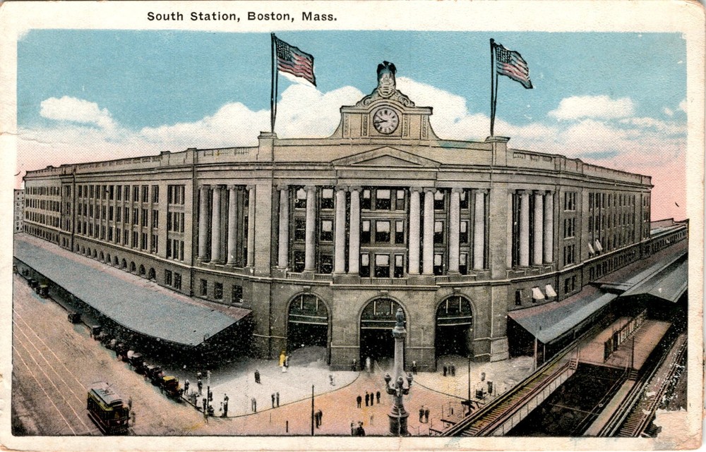 South Station, Boston, Mass, England News Company, New York, N. H. & H Postcard