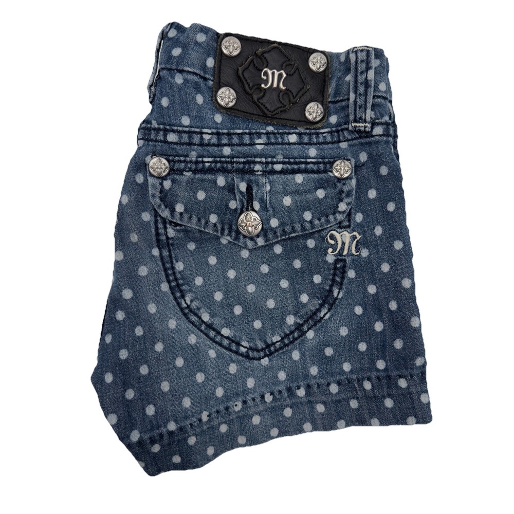 Miss Me Womens Low Rise Blue White Polka Dot Denim Shorts JS4480H17 Size 26