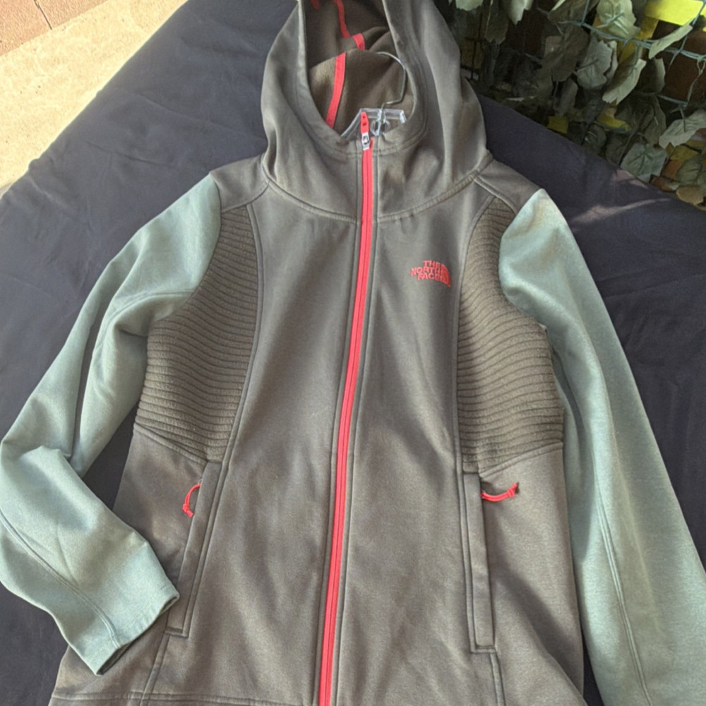 The North Face Women's Full Zip Fleece Hoodie Gray Green Red M Polyester