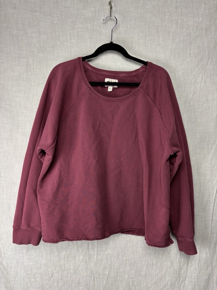 Pact Women Sweat Shirt Top 2XL Burgundy Round Neck Casual 100% Cotton