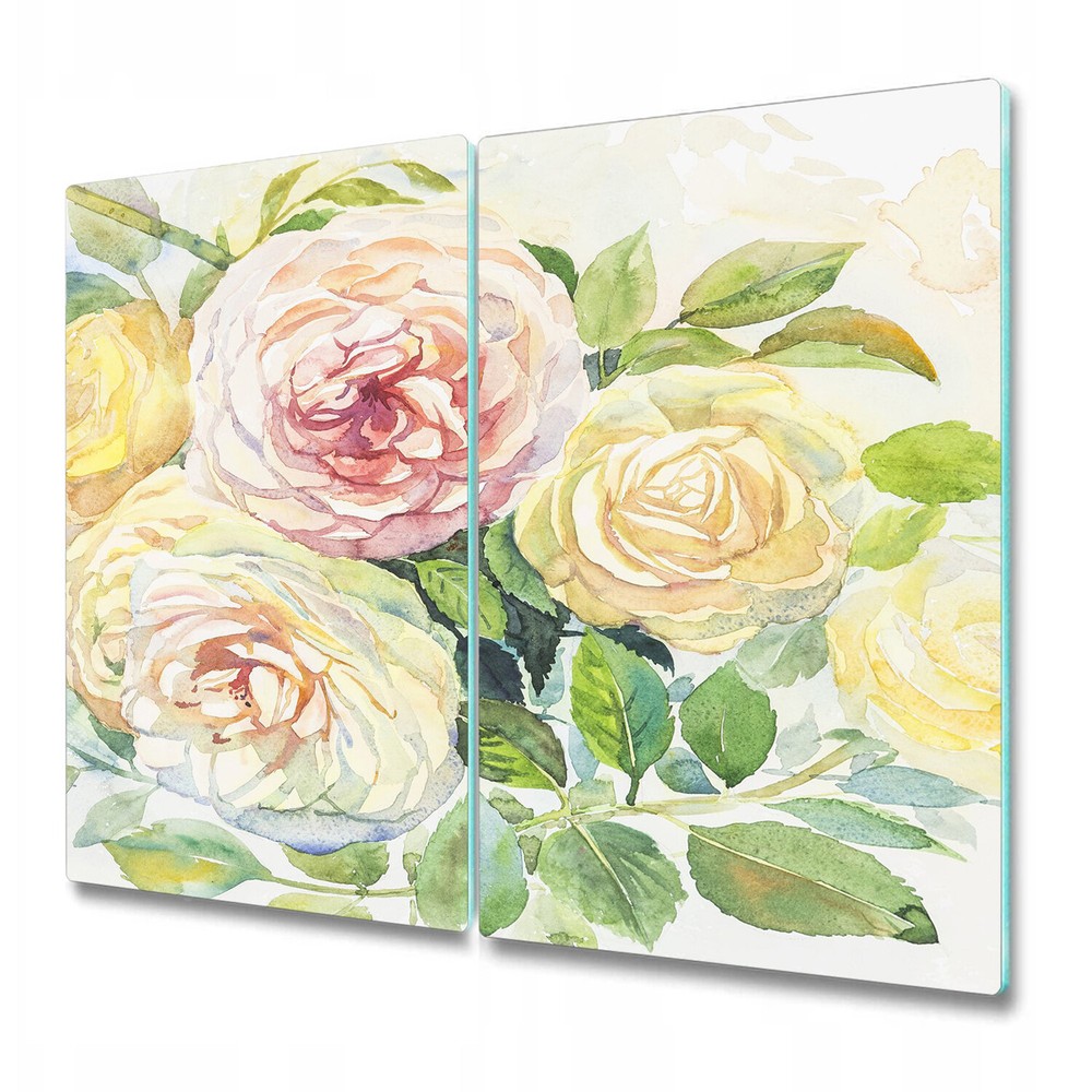 Glass Induction Cover Painting Roses Flowers Nature Floral Painting 2x30x52