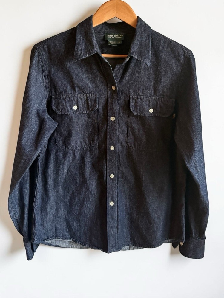 Lauren Ralph Lauren Women’s Chambray Button Down Denim Shirt Size Large Cotton L