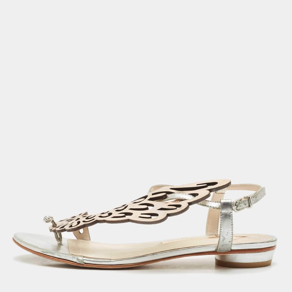 Sophia Webster SilverRose Gold Leather Seraphina Flat Sandals Size 39