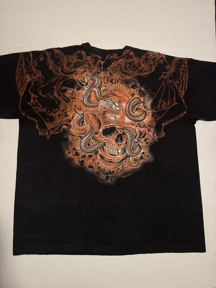 Vintage Y2K Skull Snake Gothic Graphic T-Shirt Men’s XL Black Heavyweight