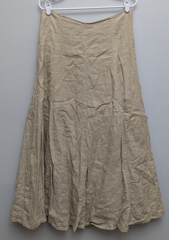 C7 Vintage GAP Pure Linen Beige Skirt A-Line Flare Minimalist Boho Lagenlook