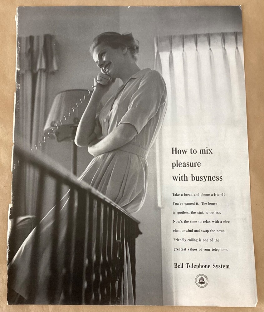 Bell telephone print ad 1963 vintage 1960s retro art photo busyness pleasure