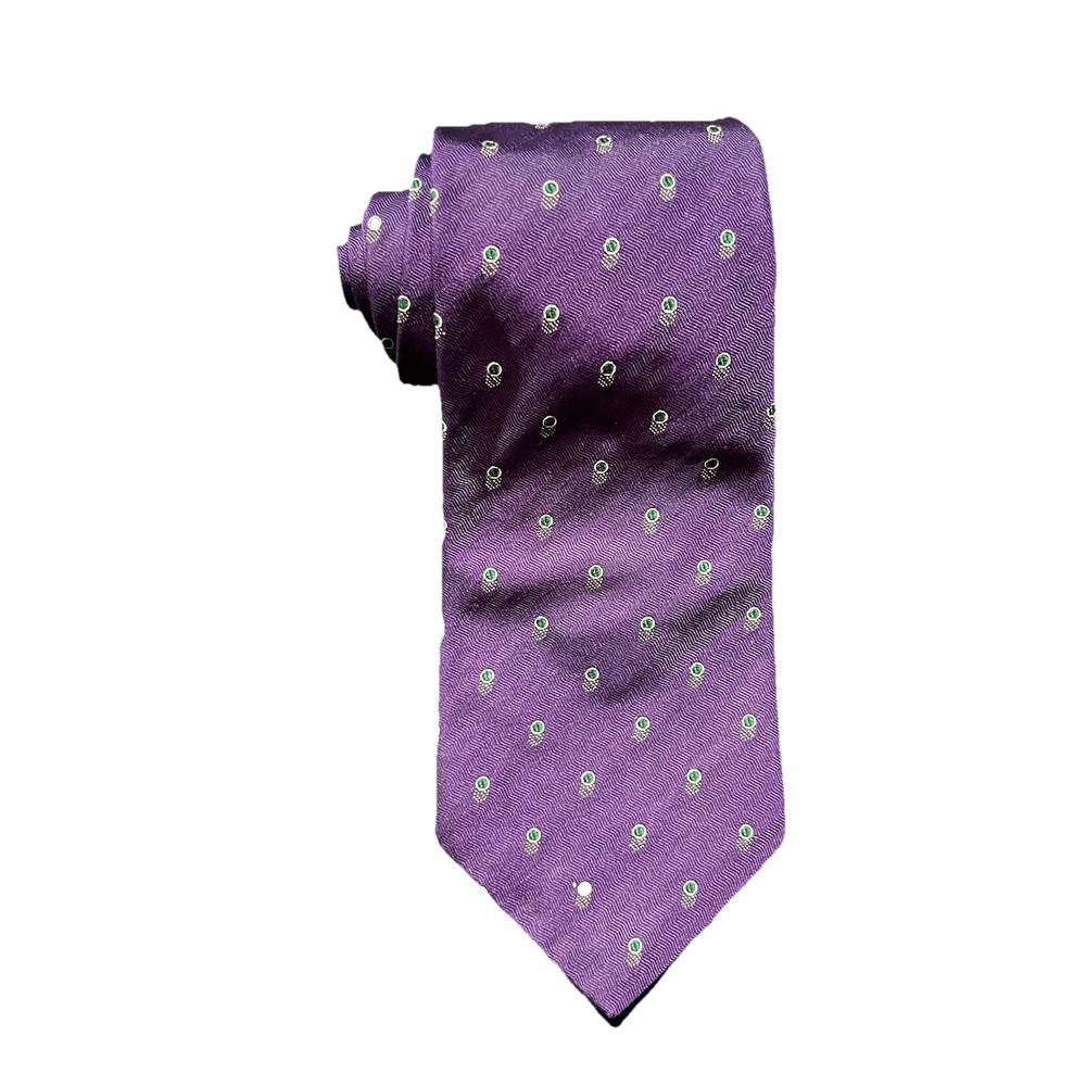 Ralph Lauren Purple Label Tie Hand Made In England Purple Green Neat Herringbone
