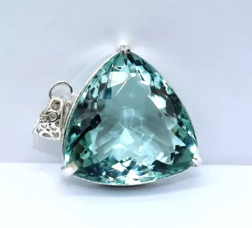 Natural Blue Topaz Pendant in 925 Sterling Silver with 92 Ct Trillion Cut HG Gemstone