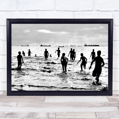 Happiness Run Running Water Sea Ocean Beach Crowd Ship Wall Art Print
