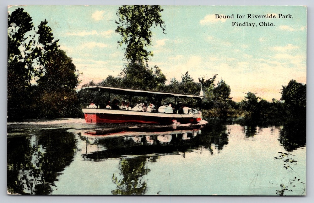 Boat Bound for Riverside Park Findlay Ohio OH 1914 Postcard