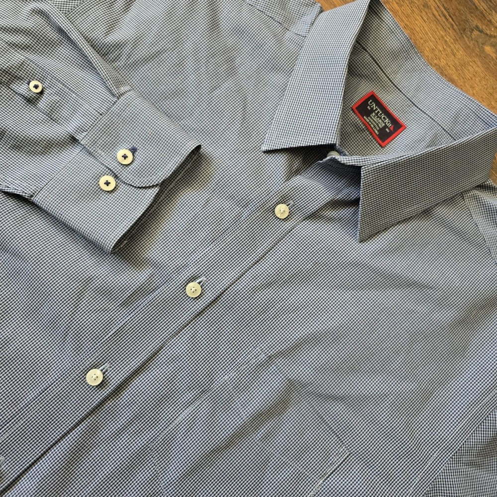 UNTUCKit Shirt Mens XL Blue Check Marcasin Wrinkle Free Button Up Long Sleeve