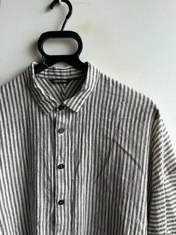 Pas de calais Cotton Linen Stripe Shirt Size 36 Used Japan