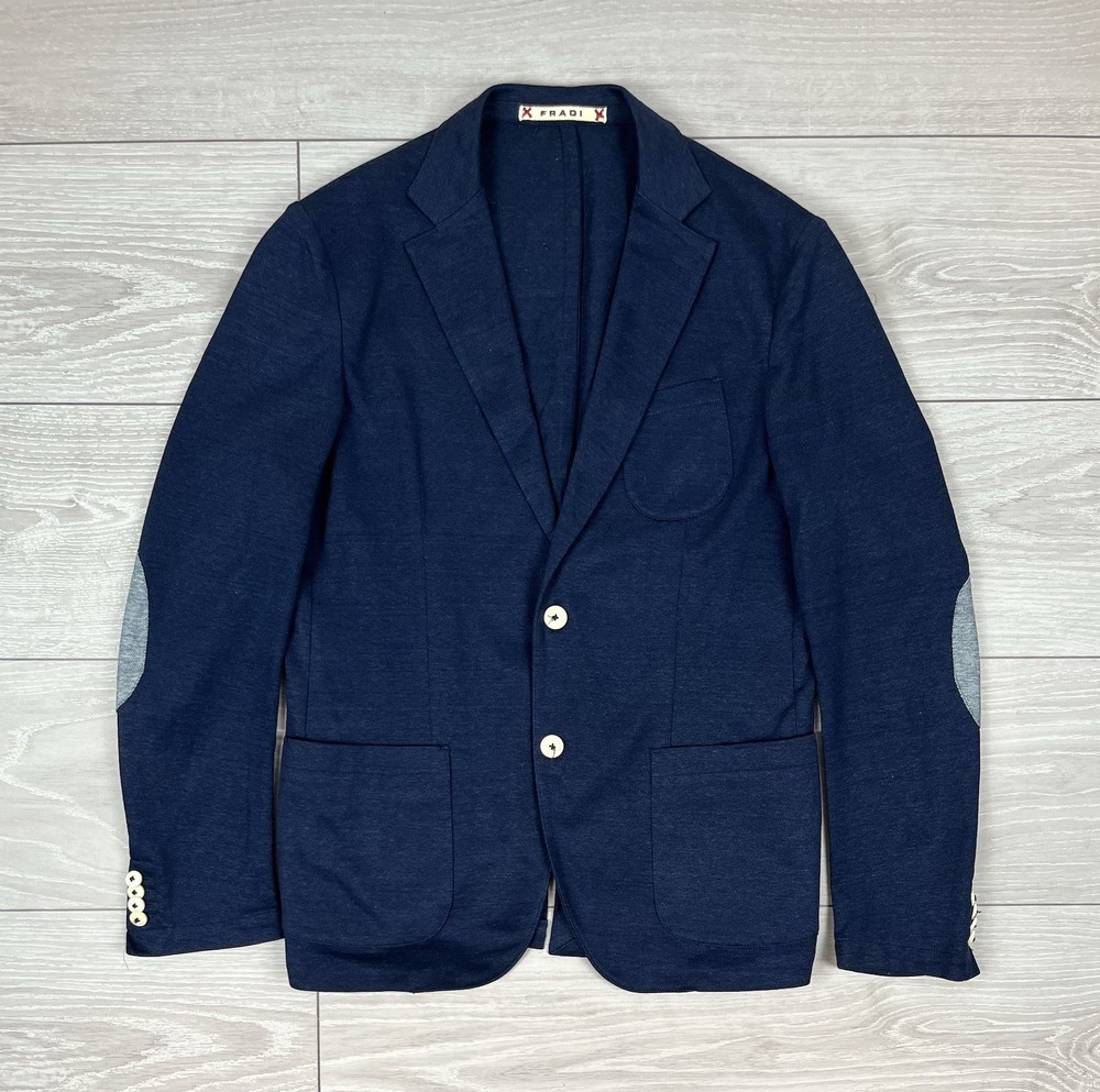 Fradi Linen Cotton Two Buttons Blue Blazer Jacket 52 Mens Size