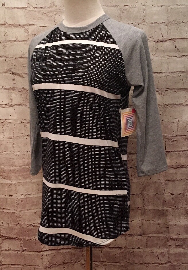LuLaRoe Randy Baseball Raglan Tee Shirt Black White Gray - Size XXS