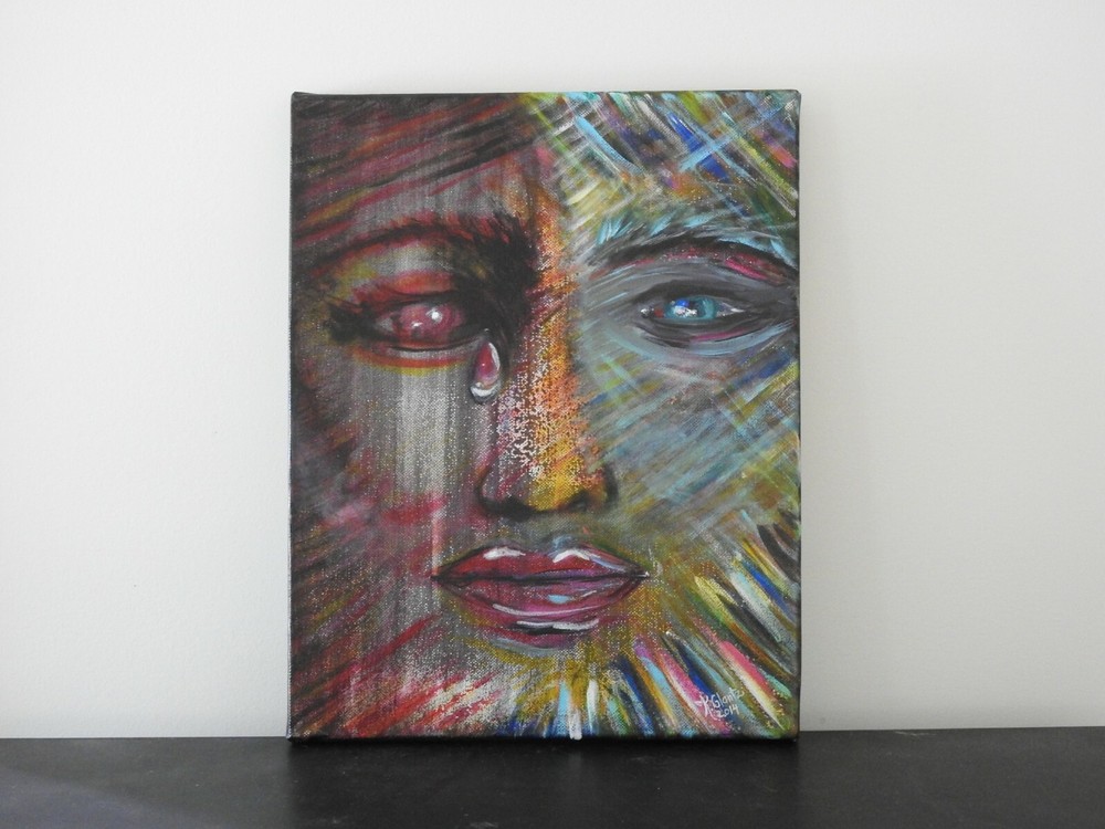 Abstract Face Portrait Acrylic Painting on 11x14 Canvas Multi-Color Artwork-image