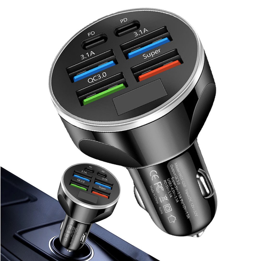 200W 4 USB 2 PD Fast Car Charger Adapter with Quick Charge  
