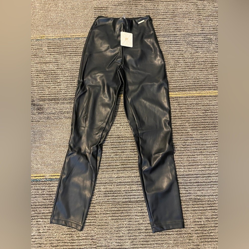 Fabletics Black Vegan Leather Leggings in XXS