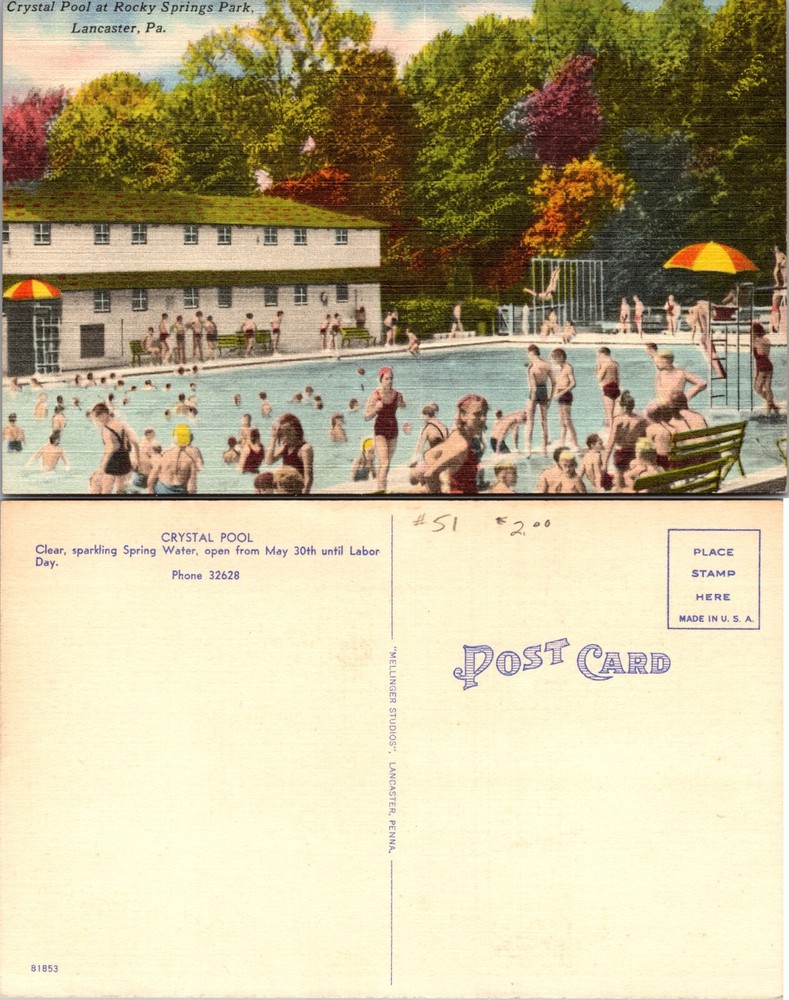 Crystal Pool at Rocky Springs Park Lancaster PA Postcard