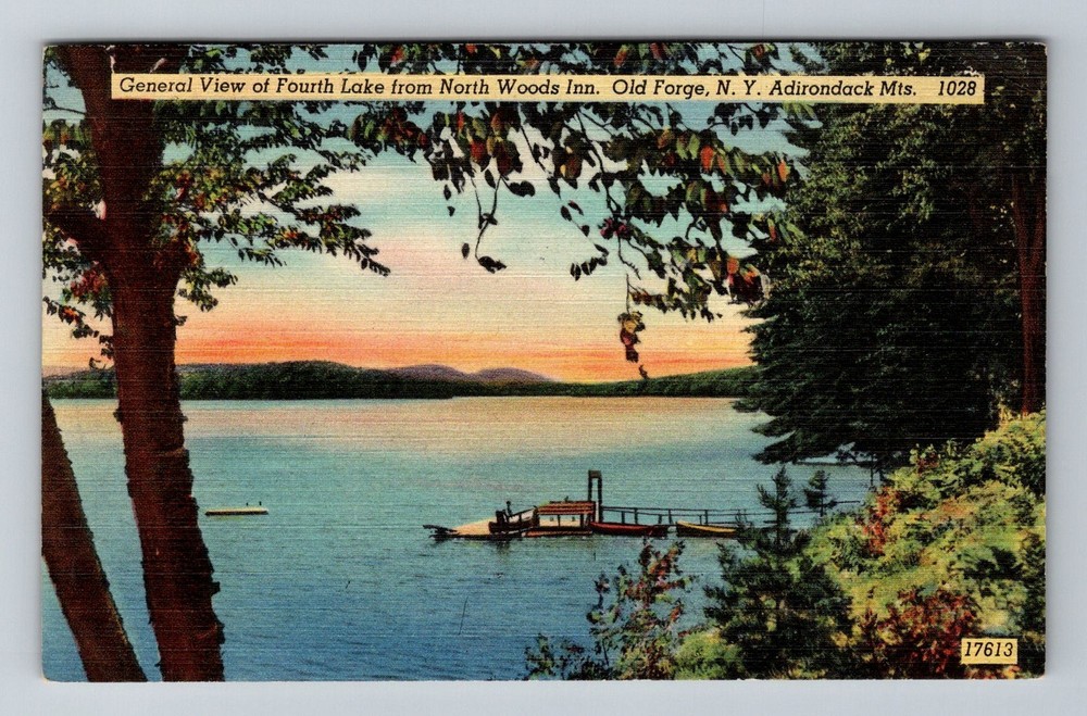 Old Forge, NY-New York, Fourth Lake from North Woods Inn Vintage Postcard