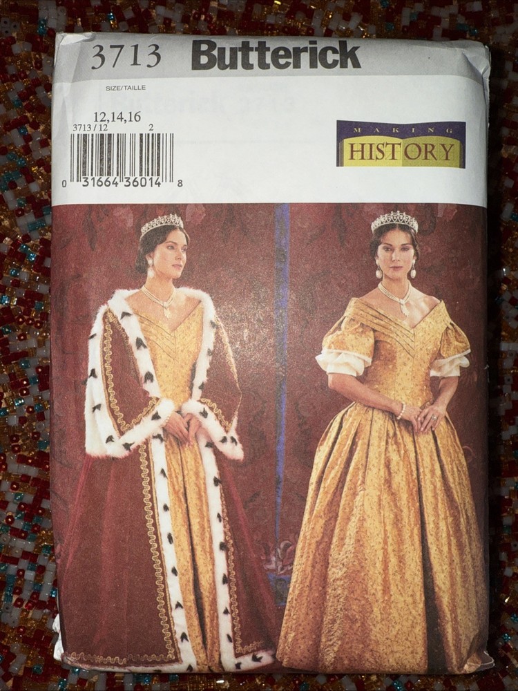 Uncut Butterick 3713 Historical Queen Dress Robe Costume Gown 19th Cent 12 14 16