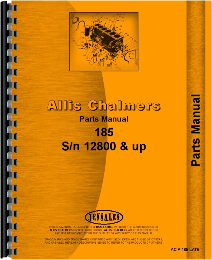 Allis Chalmers 185 Tractor Parts Manual for Serial 12800 and Up