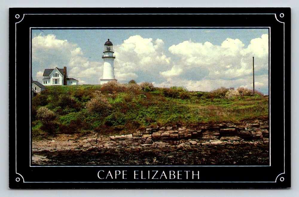 Vintage Cape Elizabeth Lighthouse Maine Postcard Two Lights State Park Chrome