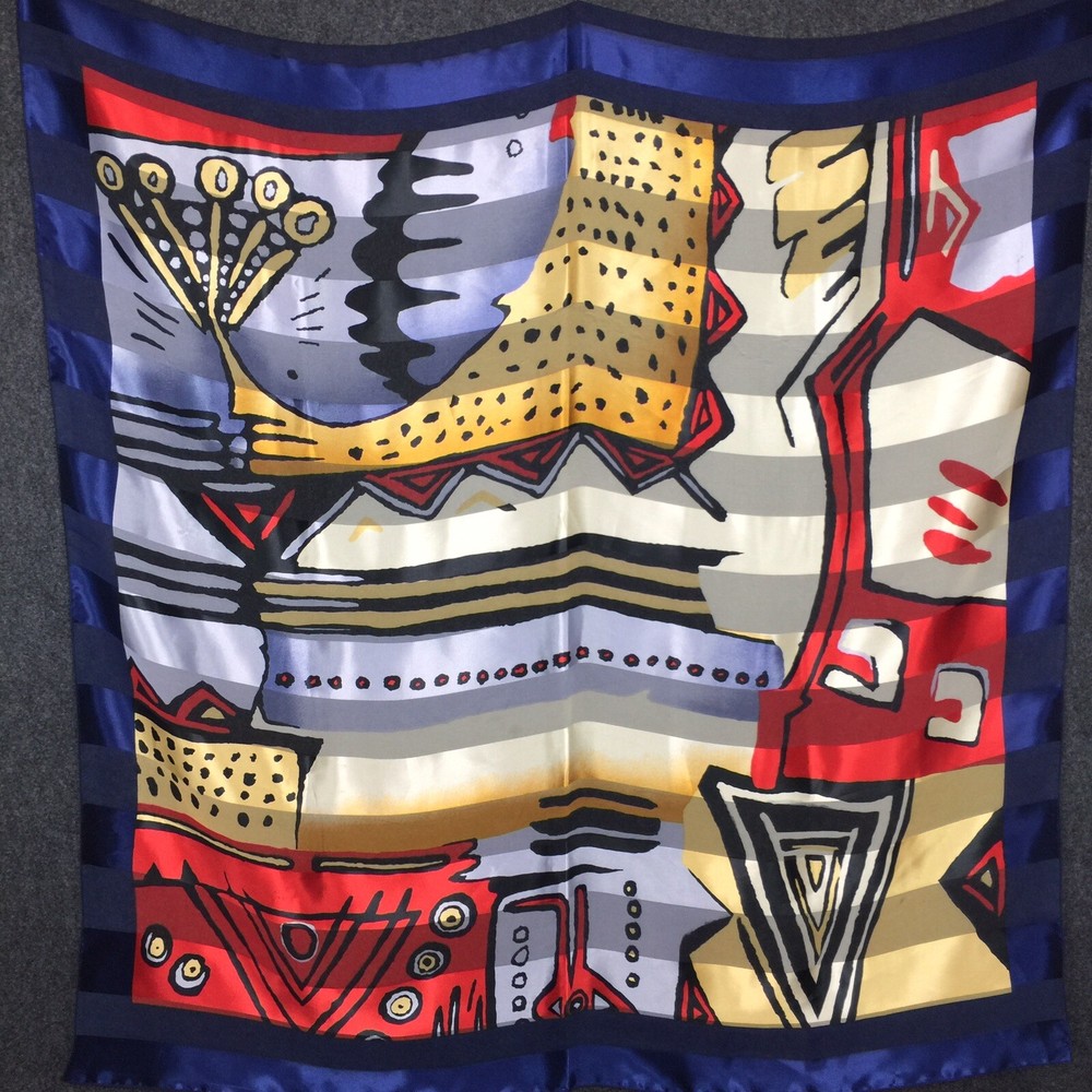 Large Abstract Silky Polyester Scarf Artistic Graphic Design 38x40-image