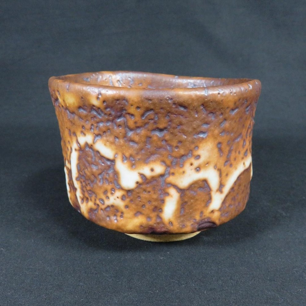 Tea Bowl Matcha Tea Utensils Artist Signed Brown White Ceramic
