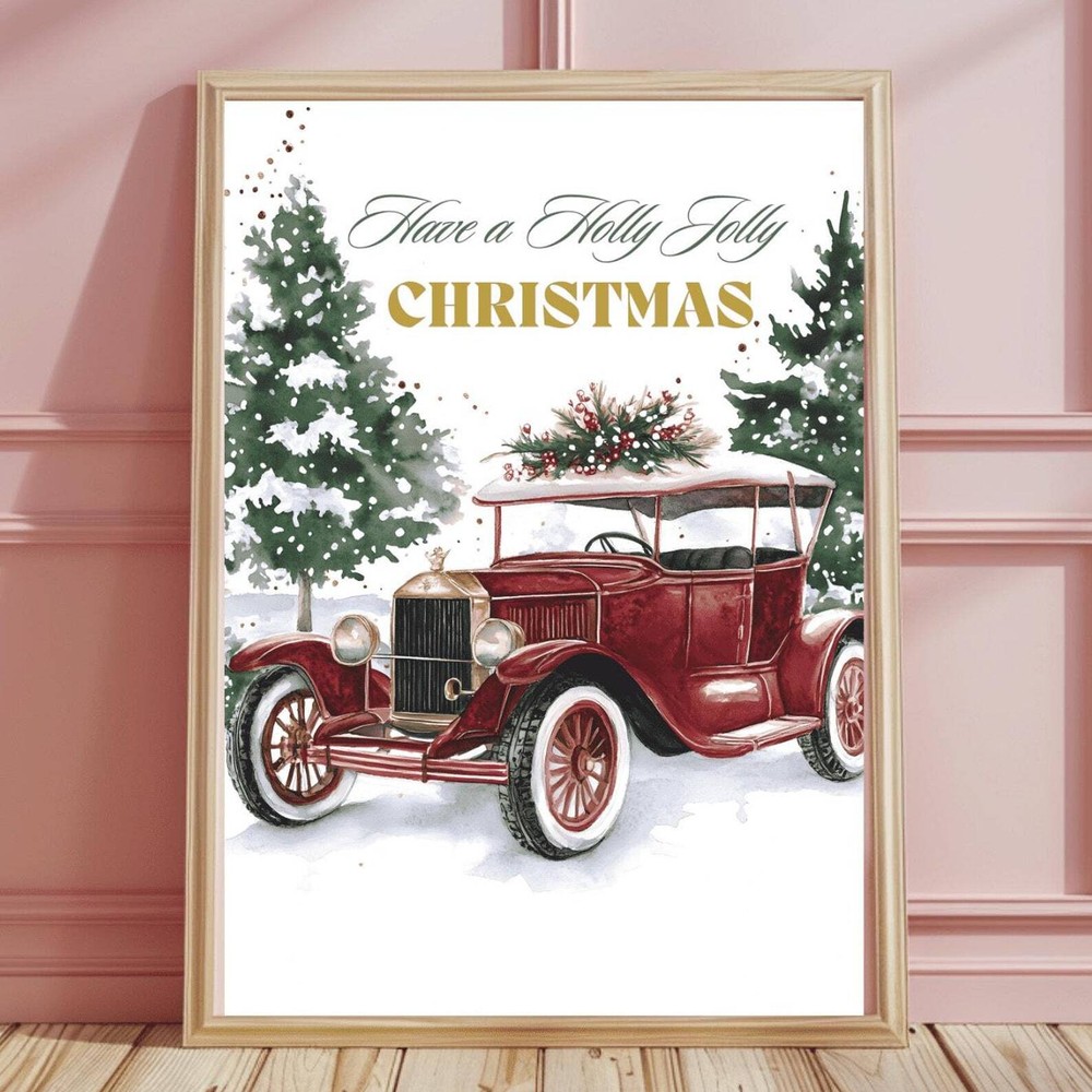 Christmas Classical Car Wall Art Car Prints Modern Holiday Decor Christmas