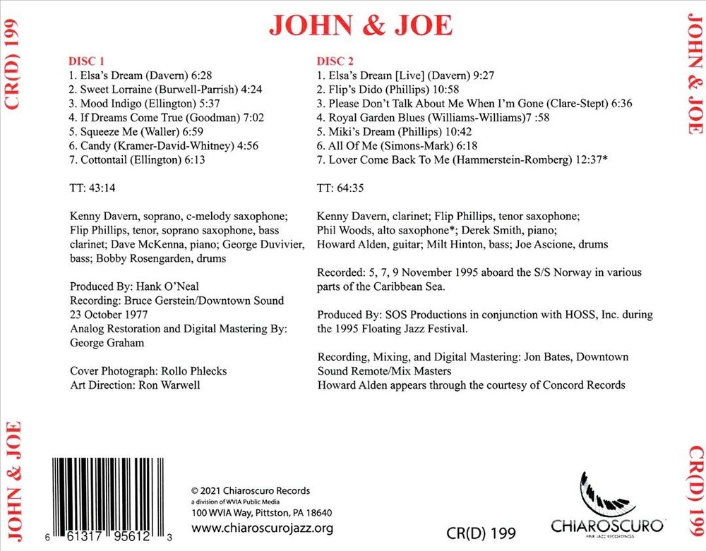 Kenny Davern & Flip Phillips John And Joe New Cd