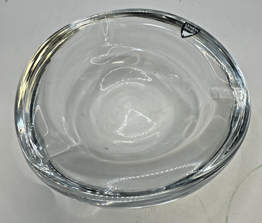 Orrefors Crystal Octagonal Clear Glass Heavy Thick Dish Bowl Ashtray Sweden VTG