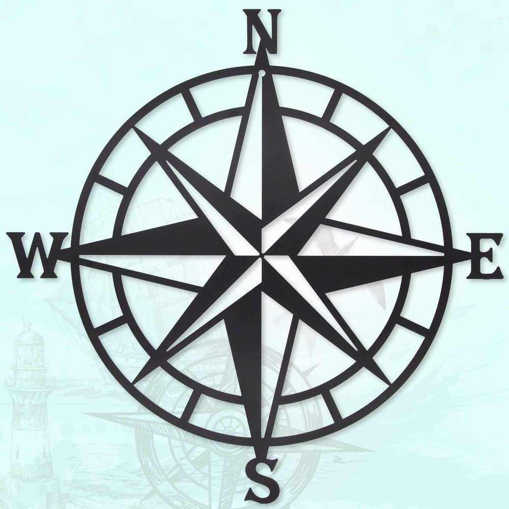 Black Metal Decorative Nautical Compass Wall Décor, Ocean Theme Wall Hanging ...