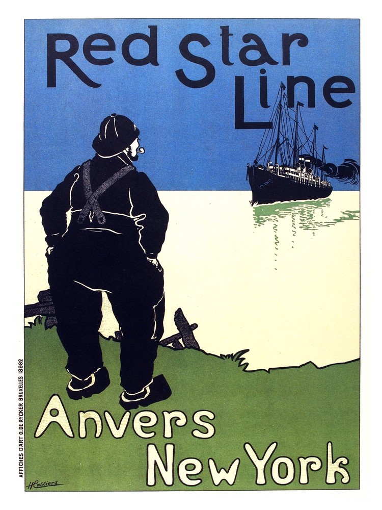 Vintage Red Star Line Antwerp to New York Travel Poster Wall Art Decor 3200