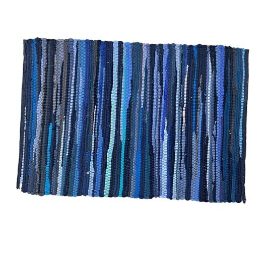 Cotton Rag Rug 2'x3' - Navy, Braided Recycled Rugs for High Traffic Area,