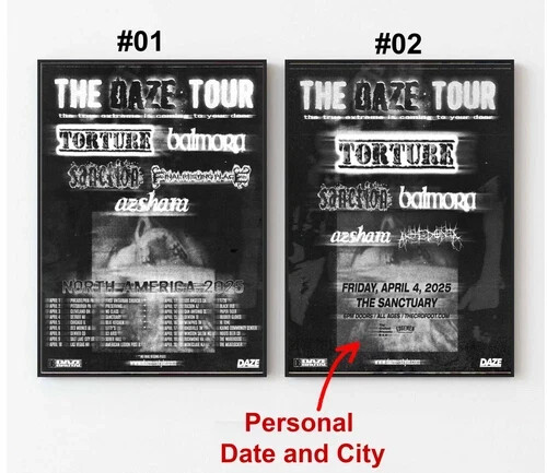 Torture The Daze Tour 2025 Custom Date City Poster No Frame