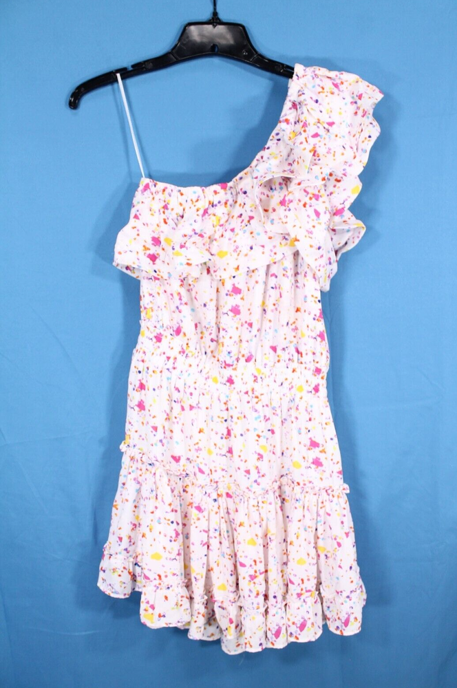 NWT BUDDY LOVE White SPLATTER PRINT Crepe SOFIA ONE-SHOULDER Blouson Dress Sz S