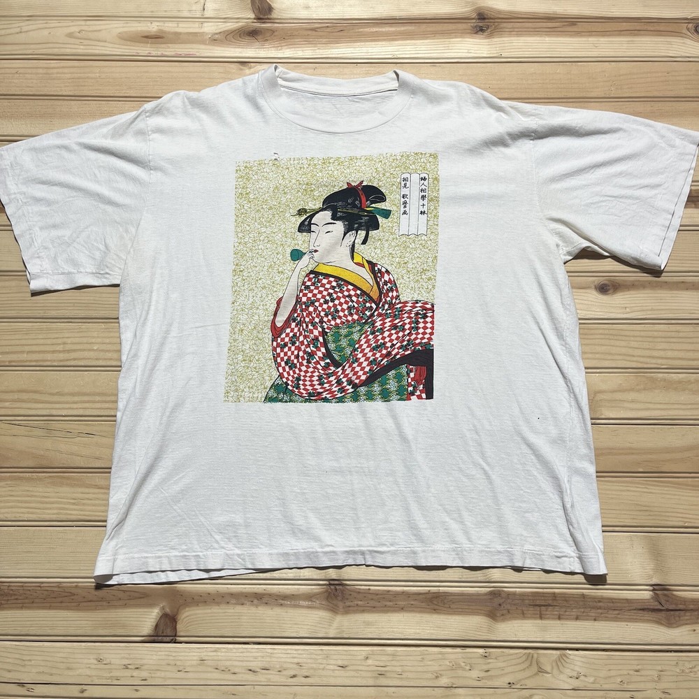Vintage 80s Japanese Geisha Traditional Nippon Style Single Stitch Shirt Size XL