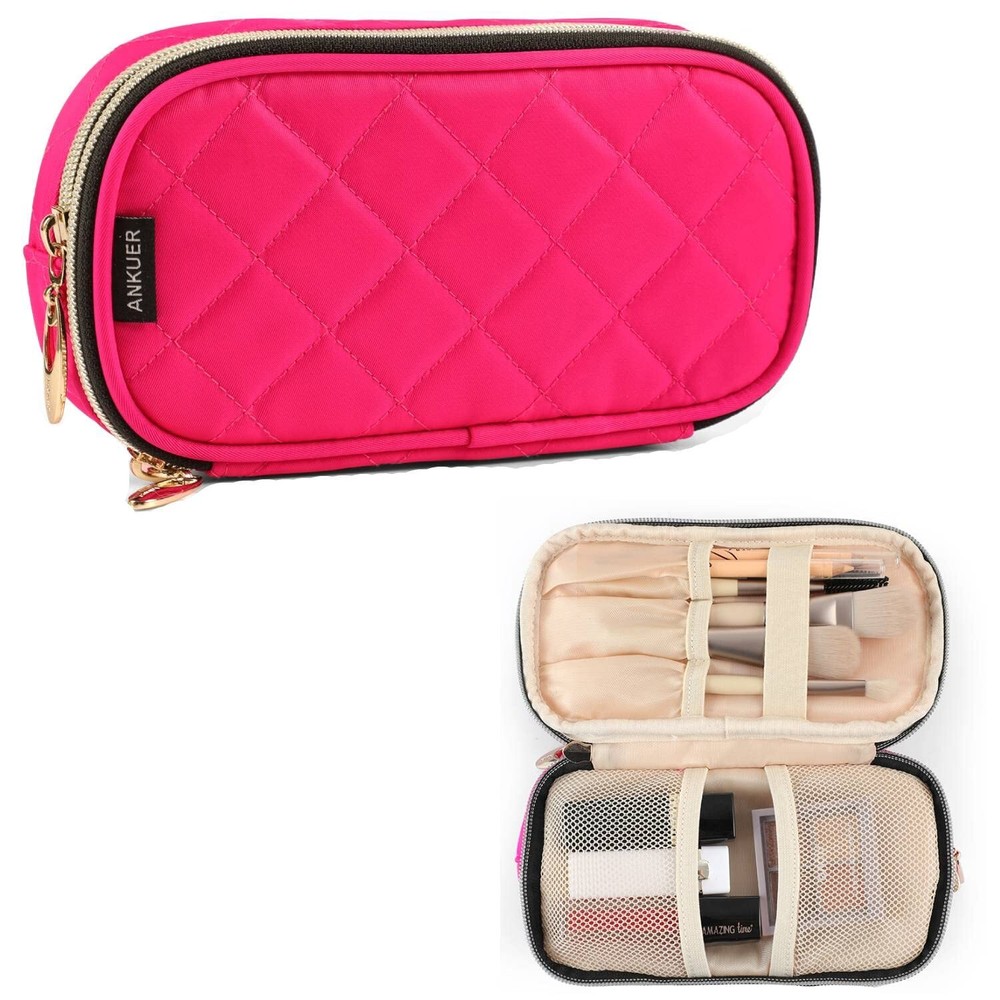 Compact Travel Makeup Bag For Women - Small Cosmetic Organizer Case Pouch