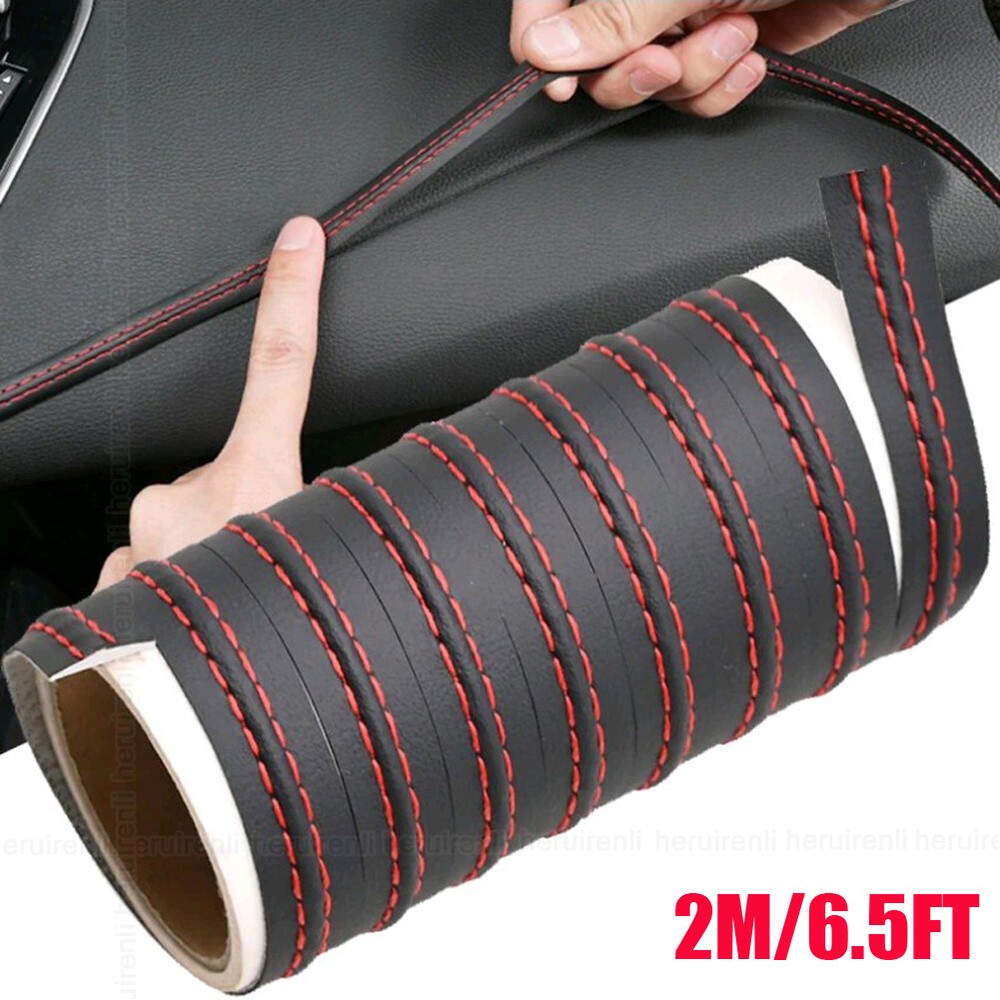 2m Car Dashboard Decor Line Strip Sticker Moulding Trim Accessories PU Leather