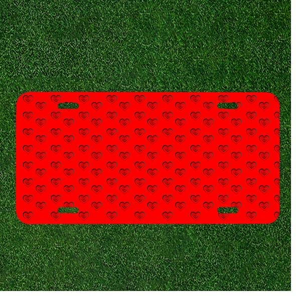 Custom Personalized License Plate Car Tag With Banner Desktop Hearts Red